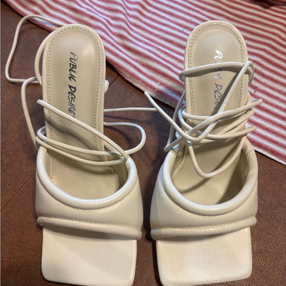 Nasty Gal White Strappy Square-Toe Heel